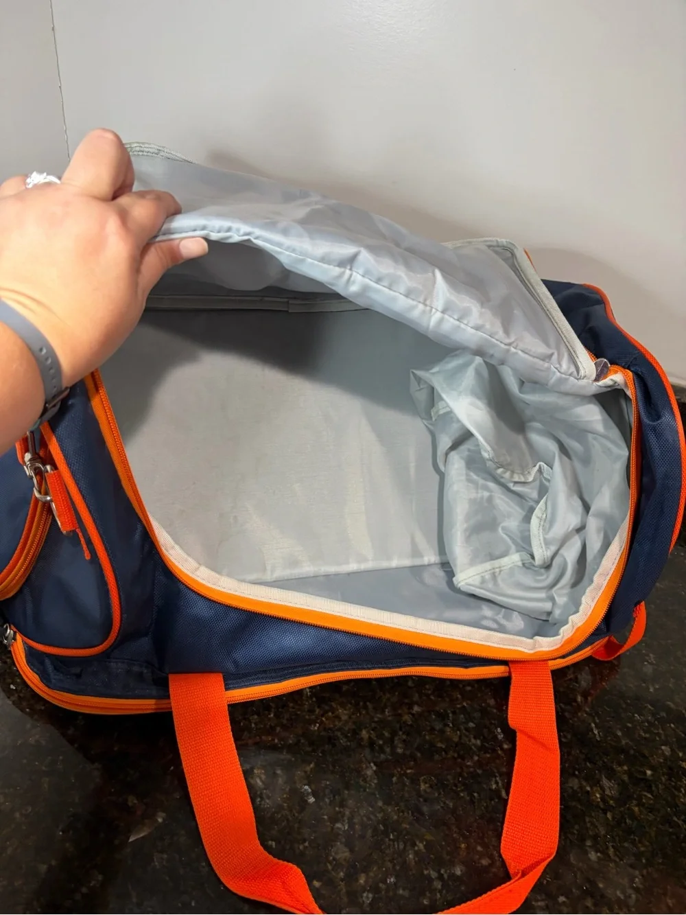 AUBURN UNIVERSITY LOGO Brand Navy and Orange Duffle Bag 22”x12”x10”